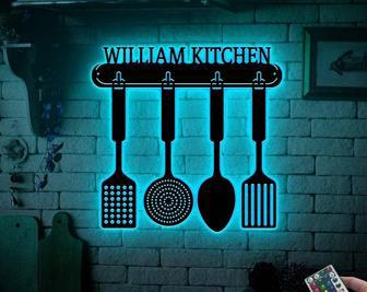 Personalized Kitchen Metal Sign With LED - Chef Gift l Unique Wall Art For Mother's Day | Familywalldecor