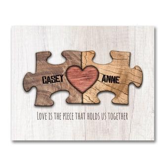 Heartfelt Puzzle Piece Canvas Wall Art For Couples - Romantic Gift With Woodgrain Theme | Familywalldecor