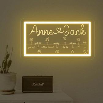 Personalized Love Story Timeline Metal Sign For Couples Anniversary Gift - LED Neon For Bedroom Decor | Familywalldecor