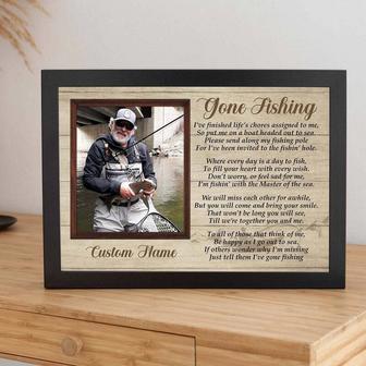 Personalized Memorial Gone Fishing Wall Hanging with Dad's Photo Canvas | Familywalldecor