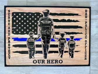 Personalized Police Officer Wood Sign For Dad - Thin Blue Line Graduation Or Retirement Gift | Familywalldecor