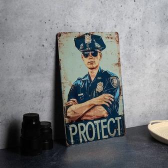 Law Enforcement Decor Vintage Metal Sign For Police Dad - Officer Gift, Thin Blue Line Art | Familywalldecor