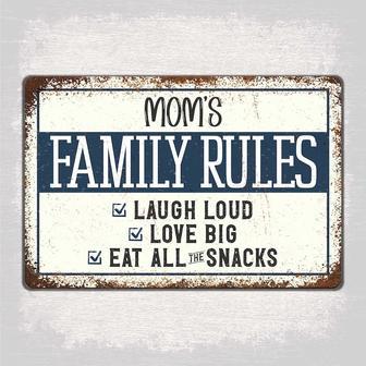 Vintage Metal Sign - Mom Family Rules, Rustic Farmhouse Wall Art | Familywalldecor