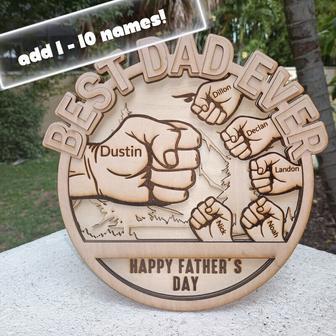 Thoughtful Best Dad Ever Wood Sign With Fist Bump Design - Personalized Gift For Him On Father's Day | Familywalldecor