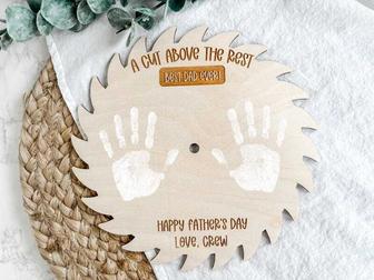 Touching Best Dad Ever Wood Sign With Handprint Design - Personalized Father's Day Gift For Living Room | Familywalldecor