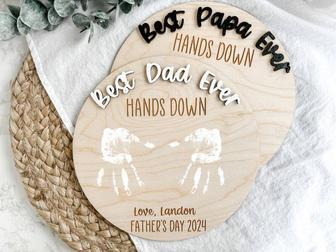 Best Dad Ever Wood Sign Gift - Handprint Design For Father's Day, Birthday | Familywalldecor