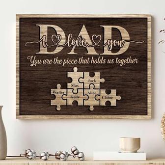 Touching Dad Puzzle Canvas With Children's Names - Personalized Wall Art For Father's Day And Home Decor | Familywalldecor