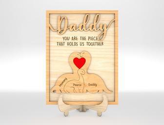 Touching Dinosaur Family Dad Puzzle Wood Sign For Father's Day Gifts | Familywalldecor