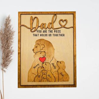 Personalized Dad Puzzle Wood Sign With Lion Family - Thoughtful Gift For Father's Day Or Anniversary | Familywalldecor