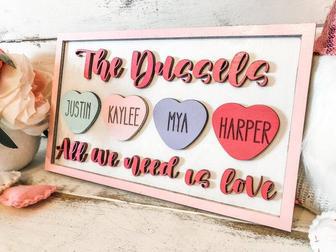 Heartfelt Custom Valentine Wood Sign For Family - All We Need Is Love - Perfect For Valentine's Day DéCor | Familywalldecor