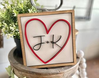 Heartfelt Love Wood Sign Personalized With Initials For Valentine Decor - Perfect For Tiered Trays And Shelves | Familywalldecor