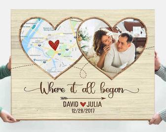 Thoughtful Personalized Wedding Canvas For Couples - Custom Map Print For Anniversary Or Valentine's Gift | Familywalldecor