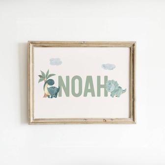 Dinosaur Nursery Canvas For Boys - Unique Art For Baby Rooms | Custom Name Wall Decor | Familywalldecor UK