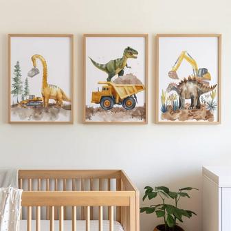 Dinosaur Nursery Art Canvas Set For Baby Boy - Construction Wall Decor | Familywalldecor AU