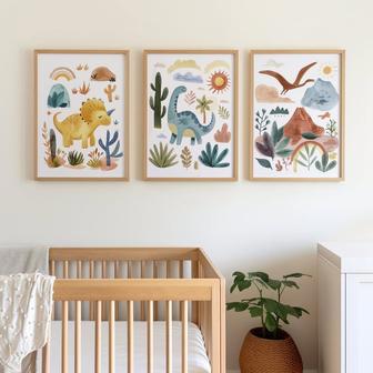 Dinosaur Nursery Art Set - Printable Dinosaur Canvas for Kids’ Bedroom Decor | Familywalldecor UK