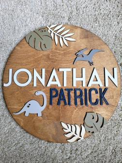 Custom Dinosaur Nursery Art Round Wood Sign For Baby Boy Room DéCor | Familywalldecor AU