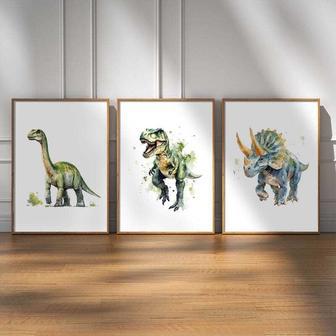 Dinosaur Nursery Canvas Set For Baby Boys Bedroom - T-Rex And Triceratops Wall DéCor | Familywalldecor UK