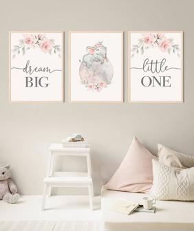 Charming Elephant Nursery Canvas - Floral Moon Wall Art for Baby Girl's Room | Familywalldecor CA