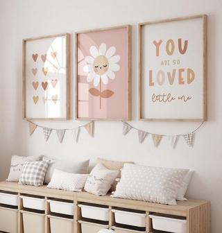 Floral Daisy Canvas For Baby Girl Nursery - Charming Boho Wall Art Set For Kids Room | Familywalldecor CA