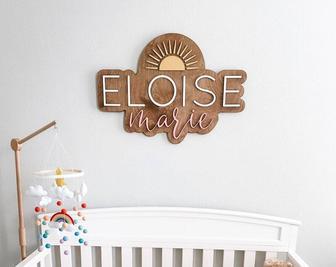 Personalized Boho Sun Wood Sign For Baby Girl Nursery - You Are My Sunshine Decor | Familywalldecor CA