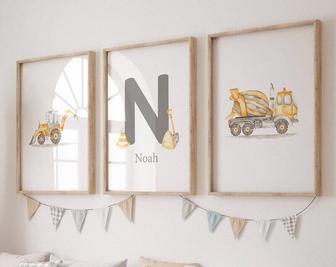 Personalized Construction-Themed Nursery Canvas Set For Baby Boy's Room Decor | Familywalldecor AU