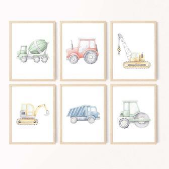 Construction Vehicle Canvas Set For Baby Boy Nursery Decor - Transportation Wall Art Prints For Boys Room | Familywalldecor AU