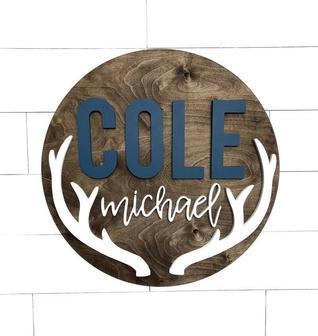 Personalized Baby Boy Nursery Wood Sign - Antler Hunting Theme Decor for Boys' Room | Familywalldecor CA