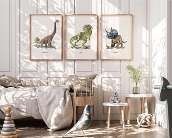 Dinosaur Nursery Art Canvas Set - Dino Prints For Baby Boys Room Decor | Familywalldecor UK