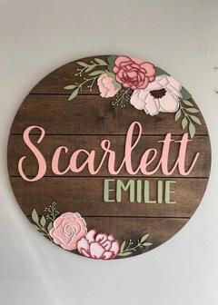 Personalized Floral Baby Girl Name Sign For Nursery - Layered Flower Design | Familywalldecor CA