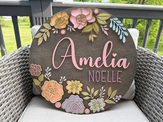 Custom Floral Baby Girl Nursery Sign - Personalized Wood Decor For Baby Shower Gift | Familywalldecor CA