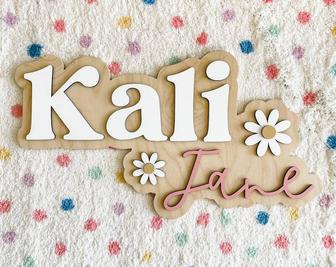 Personalized Floral Daisy Wood Sign For Baby Girl Nursery Decor | Familywalldecor CA