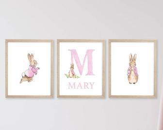 Personalized Watercolor Peter Rabbit Canvas For Baby Girl Nursery DéCor | Familywalldecor CA