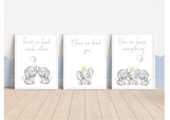 Heartfelt Elephant Nursery Canvas - Custom Animal Wall Art for Baby Girls' Room | Familywalldecor UK