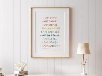 Nursery Quotes Canvas For Kids - I Am Kind, Smart, Loved - Nursery DéCor | Familywalldecor UK