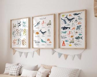 Nautical Nursery Canvas Set - Ocean Animal Alphabet Prints For Kids Room DéCor | Familywalldecor UK