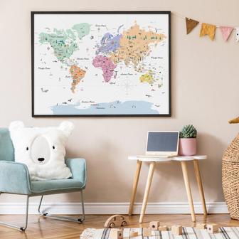 Pastel Nursery World Map Canvas For Kids Room Travel Themes | Familywalldecor UK