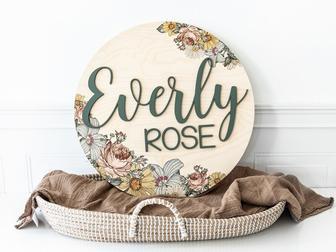 Personalized Boho Flower Baby Girl Nursery Sign - Custom Wooden Baby Shower Decor | Familywalldecor CA