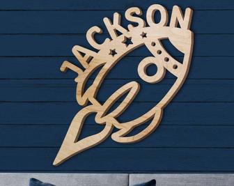 Custom Rocket Wood Sign Baby Boy Room Nursery Decor Personalized Wooden Name Sign | Familywalldecor CA