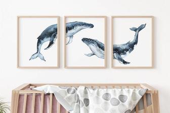 Set Of 3 Touching Whale Nursery Canvas - Ocean Animal Art For Kids Room | Familywalldecor UK