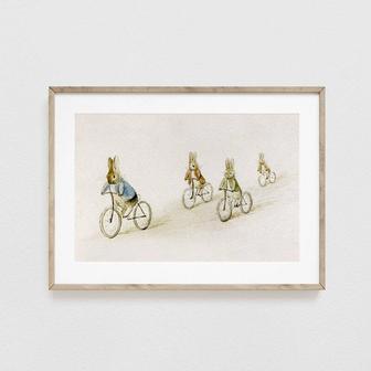 Peter Rabbit Nursery Canvas - Vintage Bunny Art with Benjamin Bunny on Bicycles | Familywalldecor UK