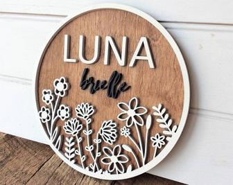 Personalized Round Wood Nursery Sign With Wildflower Design For Baby Girl's Room Decor Above Crib | Familywalldecor CA