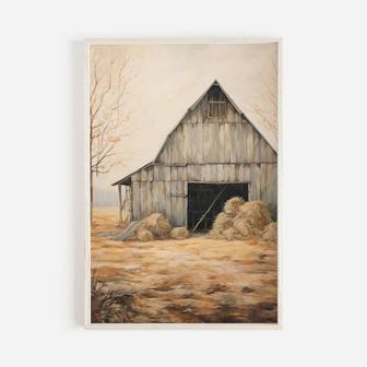 Rustic Farmhouse Canvas - Vintage Countryside Barn Print For Country Style Home Decor | Familywalldecor