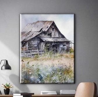 Touching Rustic Farmhouse Canvas With Watercolor Barn Art For Living Room Decor | Familywalldecor