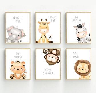 Safari Animal Canvas For Nursery – Elephant, Lion, Giraffe Prints – Adorable Nursery DéCor | Familywalldecor UK