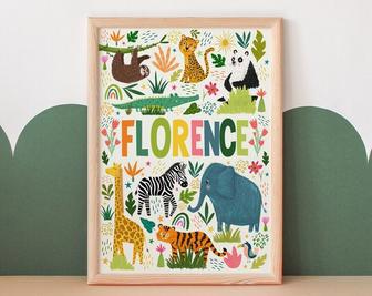 Personalized Jungle Nursery Canvas With Safari Animal Theme For Kids' Room Or Baby Shower Gift | Familywalldecor UK