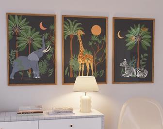 Safari Animal Canvas Set - Jungle Nursery DéCor With Giraffe, Zebra, Elephant For Kids' Room | Familywalldecor UK