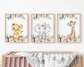 Personalized Safari Nursery Canvas For Baby Girl Adventure Room - Jungle Theme Wall Art | Familywalldecor CA