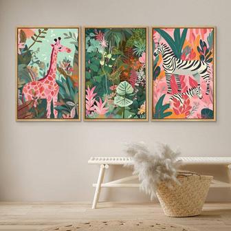 Boho Safari Nursery Canvas Set - Framed Mid-Century Animal Wall Art For Baby Room | Familywalldecor UK