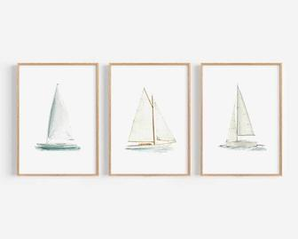 Personalized Sailboat Nautical Nursery Canvas Set For Coastal DéCor | Familywalldecor UK