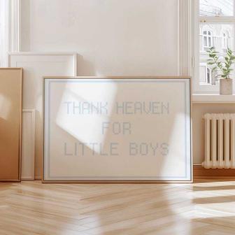 Vintage 'Thank Heaven' Canvas For Baby Boy Room – Blue Nursery Decor And Gift | Familywalldecor AU